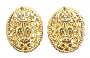 Bergere Vintage Crown and Fleur-de-Lis Gold Tone Earrings